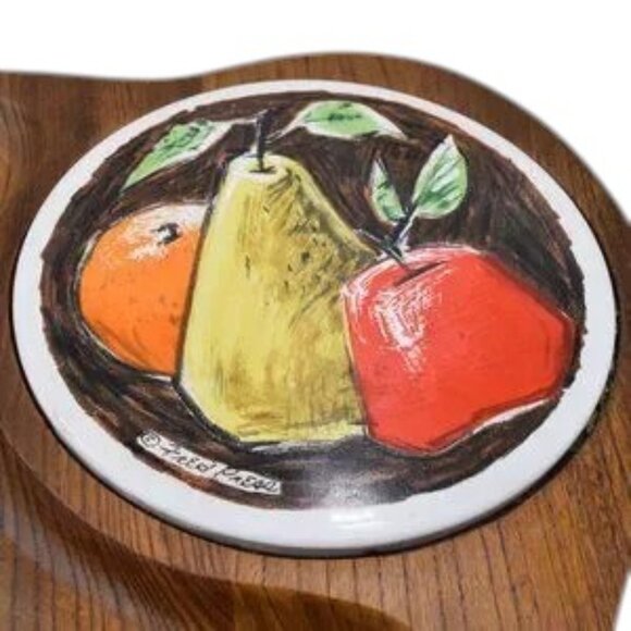 MCM Vintage 1960's Fred Press Cheese Board Apple Design Charcuterie Board - Picture 3 of 8